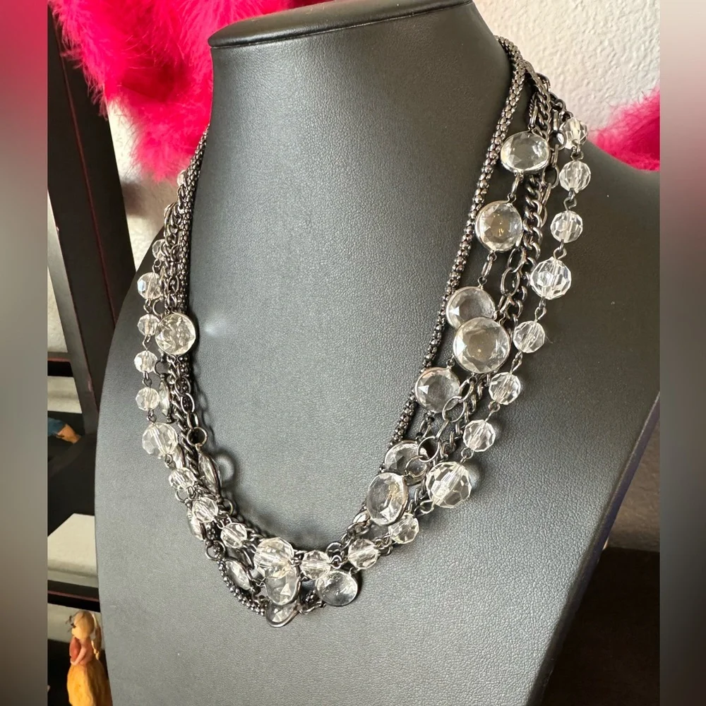 Multi Strand Chain and Crystal Necklace